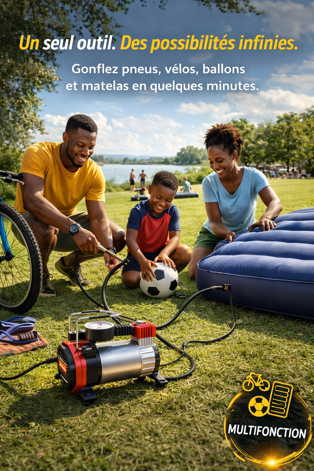 Compresseur d'air portatif, Gonfleur De Pneu De Voiture, de moto, de vélo. Pompe À Air Pompe Véhicule Manomètre Électrique 12V