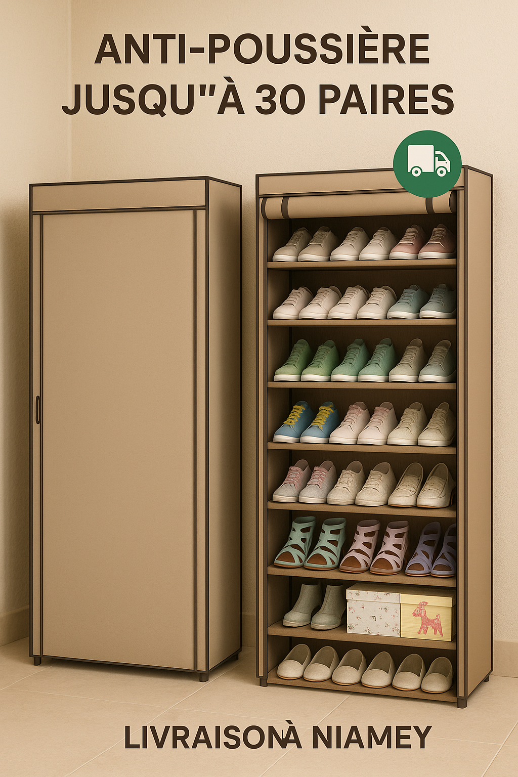 ÉTAGÈRE À CHAUSSURES AVEC PROTECTION ANTI-POUSSIERE