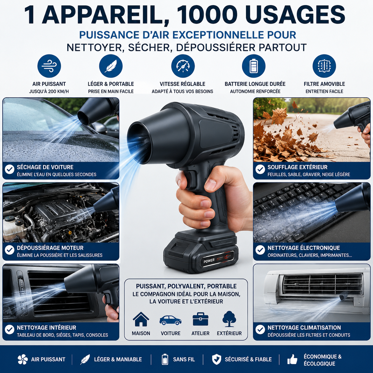 TurboSahel X Pro – Souffleur Turbo Portable Haute Puissance Rechargeable