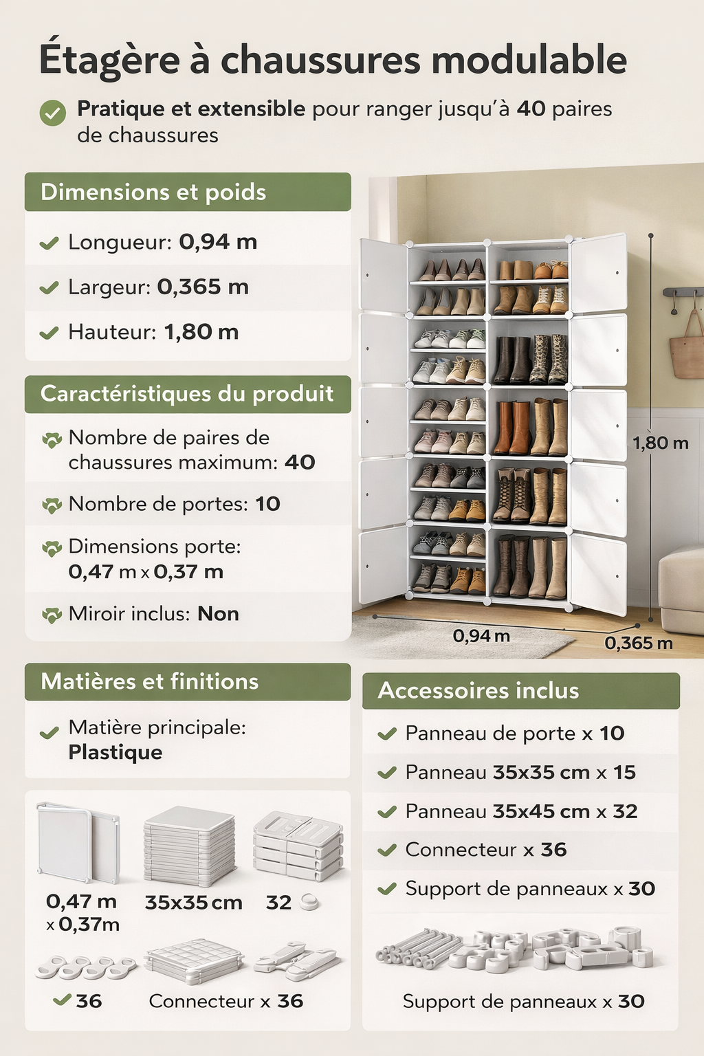 Armoire de vêtement ou chaussure à 10 compartiment