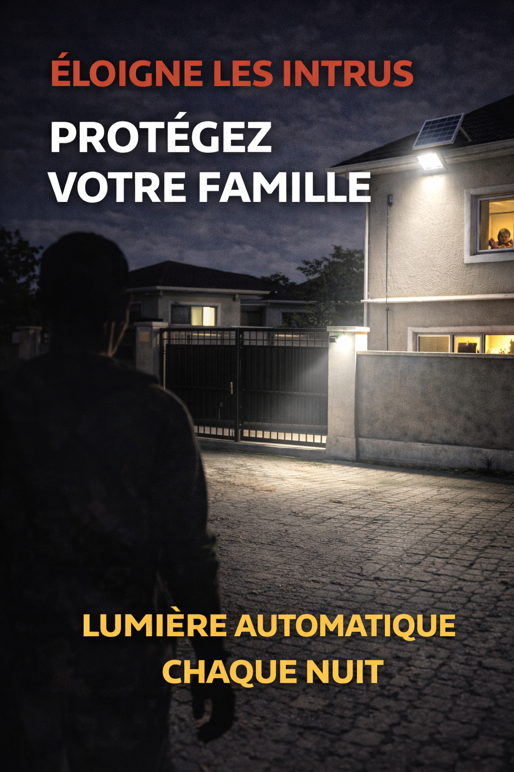 Projecteur solaire LED extérieur avec panneau déporté 200W / STOP COUPURE ELECTRIQUE