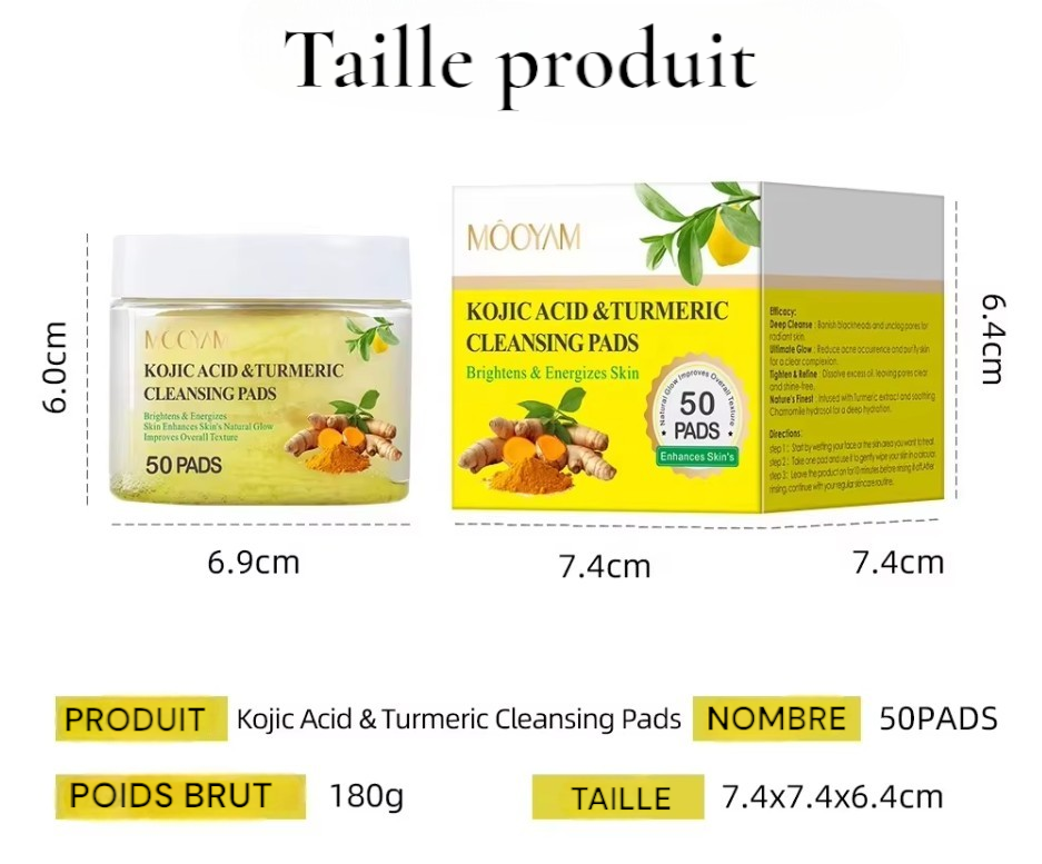 Lingettes Nettoyantes au Curcuma & Acide Kojique (50 pièces)
