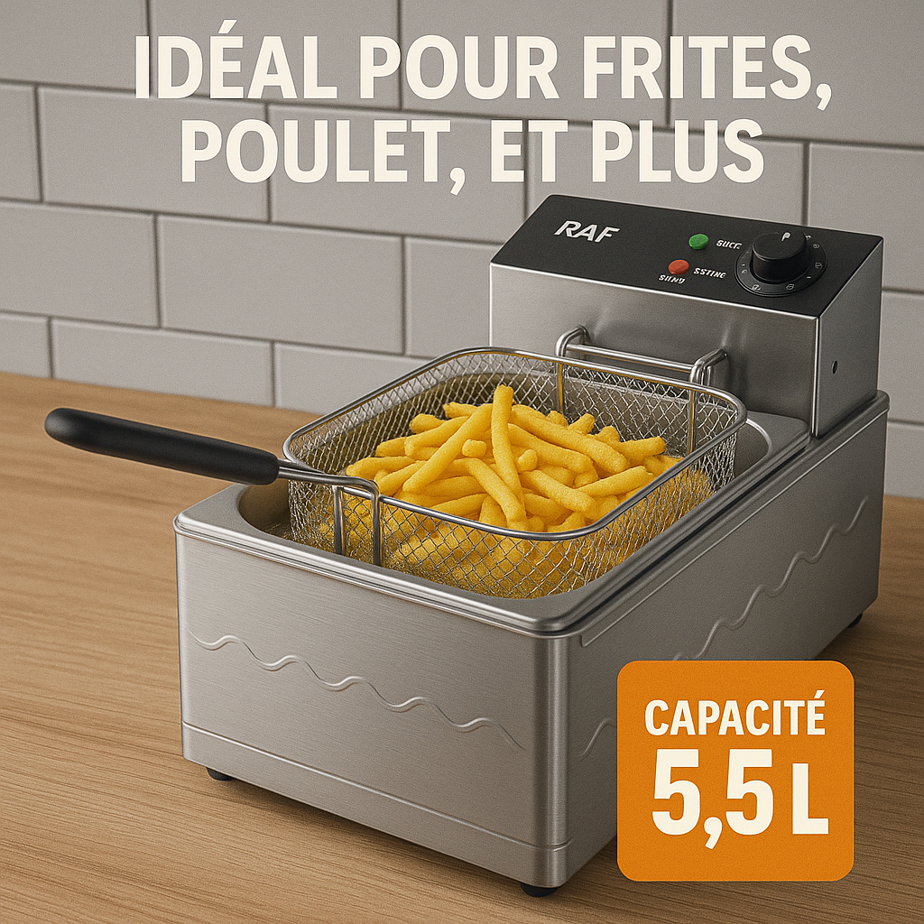 Friteuse Professionnelle  5.5L Le Secret des Frites Parfaites, du Poulet Croustillant et des Plats Rapides Sans Stress.