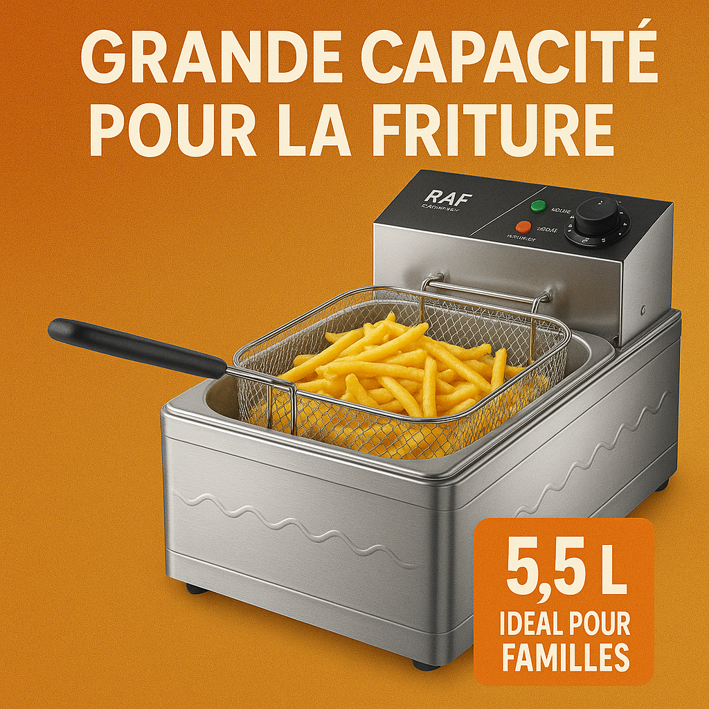 Friteuse Professionnelle  5.5L Le Secret des Frites Parfaites, du Poulet Croustillant et des Plats Rapides Sans Stress.