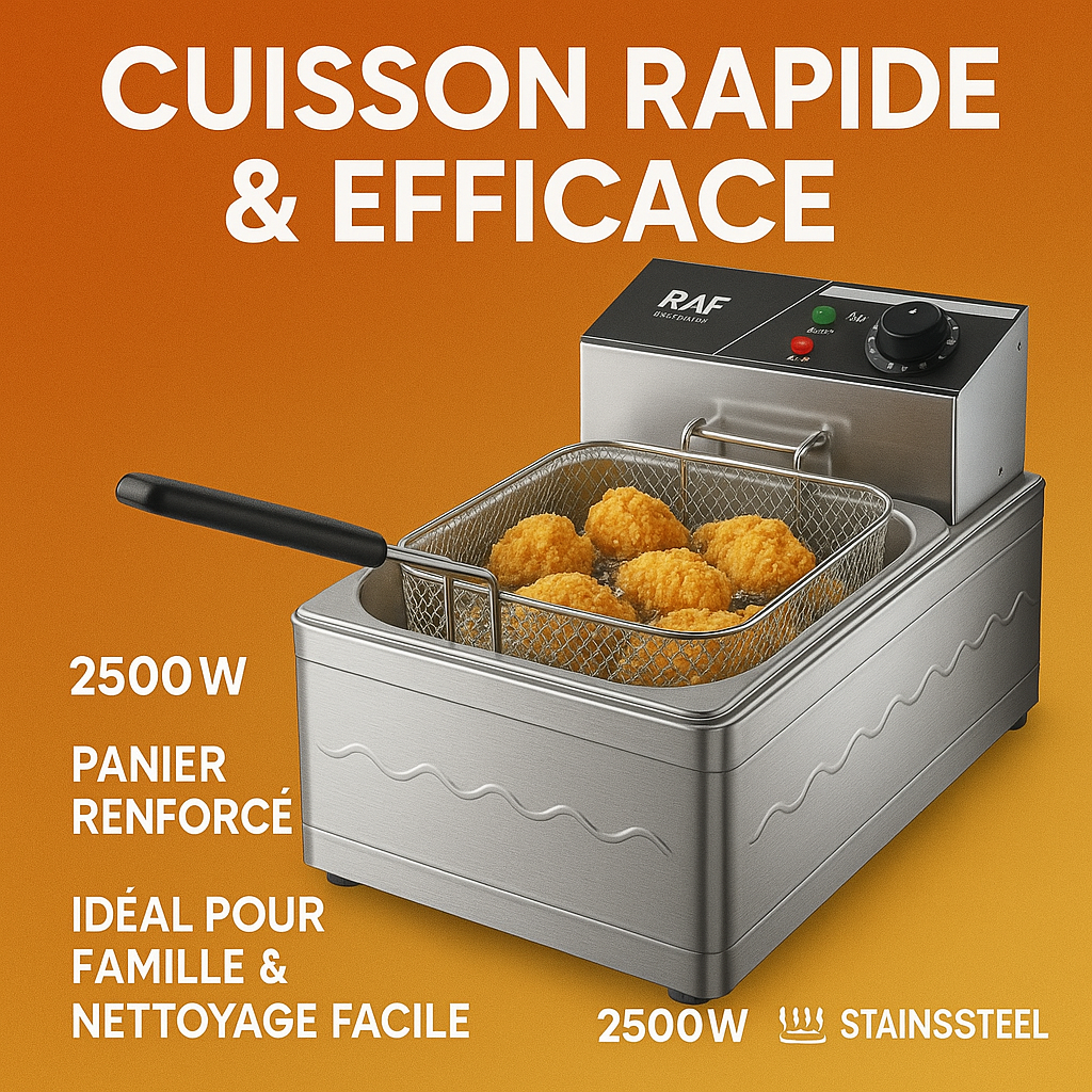 Friteuse Professionnelle  5.5L Le Secret des Frites Parfaites, du Poulet Croustillant et des Plats Rapides Sans Stress.