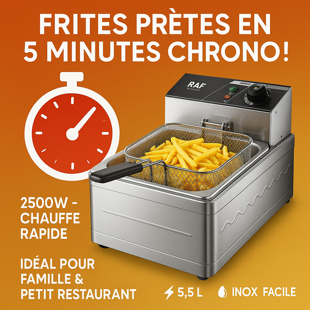 Friteuse Professionnelle  5.5L Le Secret des Frites Parfaites, du Poulet Croustillant et des Plats Rapides Sans Stress.