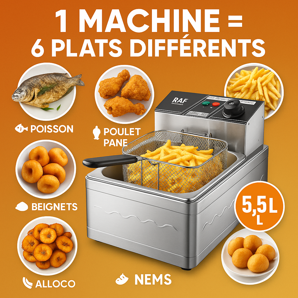 Friteuse Professionnelle  5.5L Le Secret des Frites Parfaites, du Poulet Croustillant et des Plats Rapides Sans Stress.
