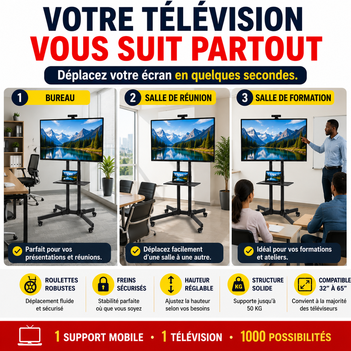 SUPPORT TV MOBILE PROFESSIONNEL: La Flexibilité Que Vous Méritez