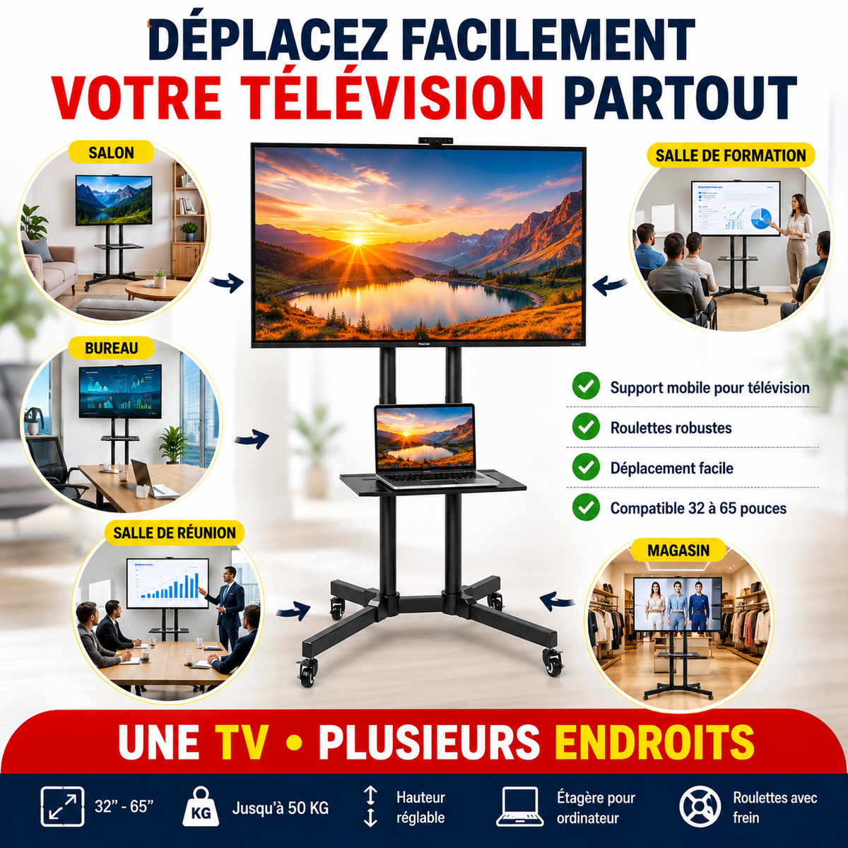 SUPPORT TV MOBILE PROFESSIONNEL: La Flexibilité Que Vous Méritez