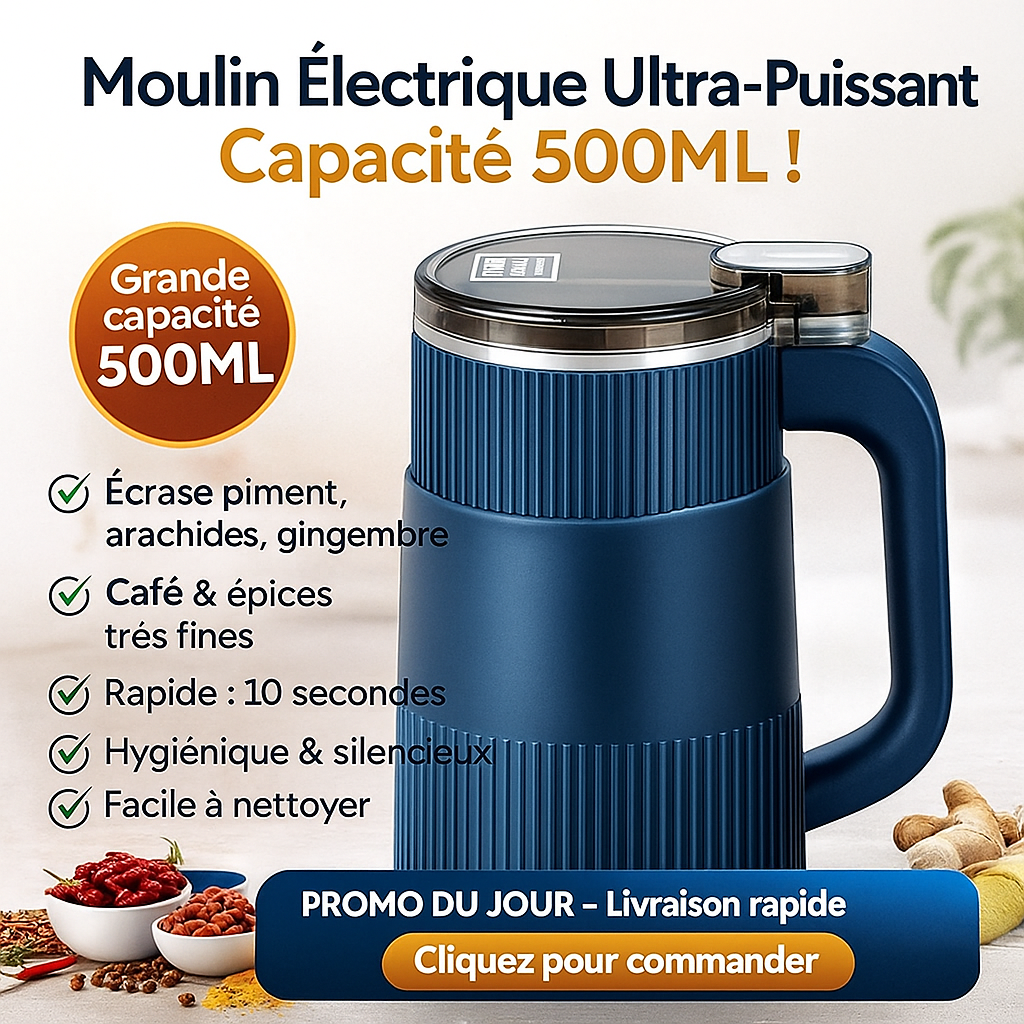 Mixeur Multifonction en Acier Inoxydable -Le Moulin Électrique Ultra-Rapide Qui Remplace Tous Vos Mortiers