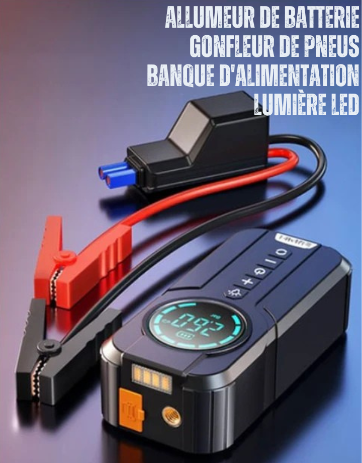 Démarreur de batterie de voiture plus Compresseur d'air  avec Power Bank intégré
