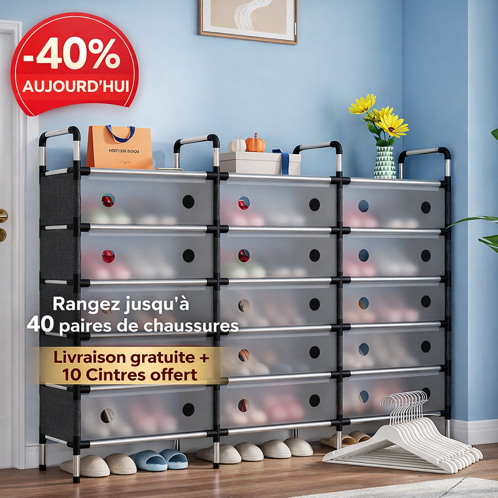 Étagère à chaussure 6 niveau × 3 battants = 18 rangées
