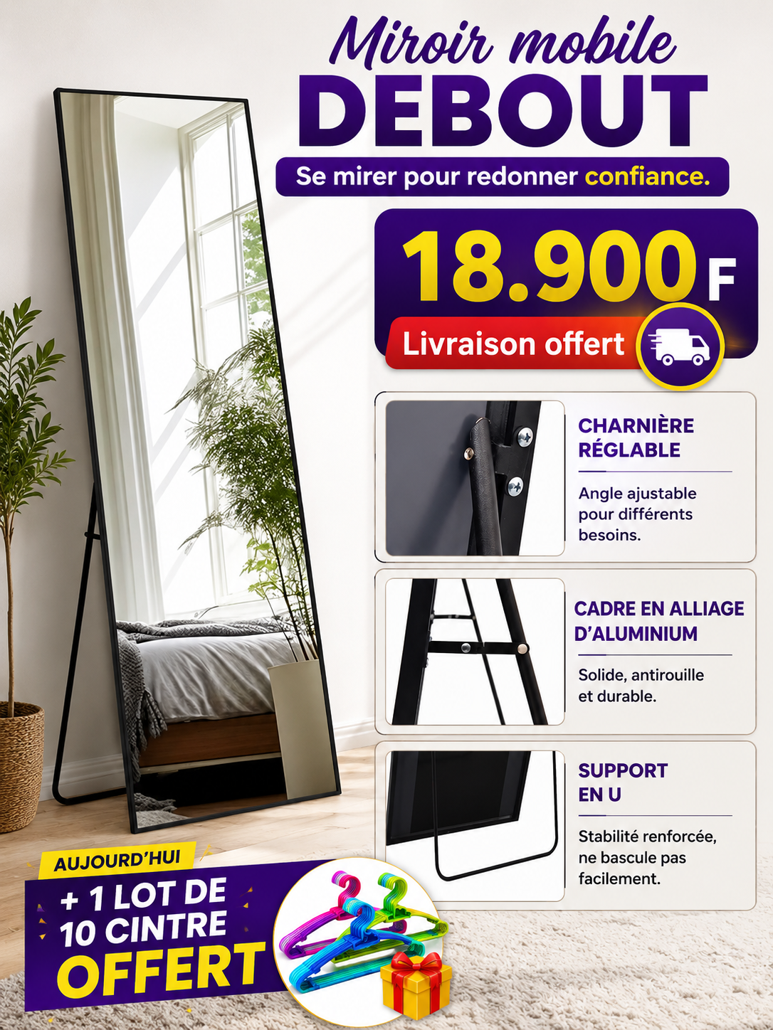 🪞 Miroir mobile décoratif premium