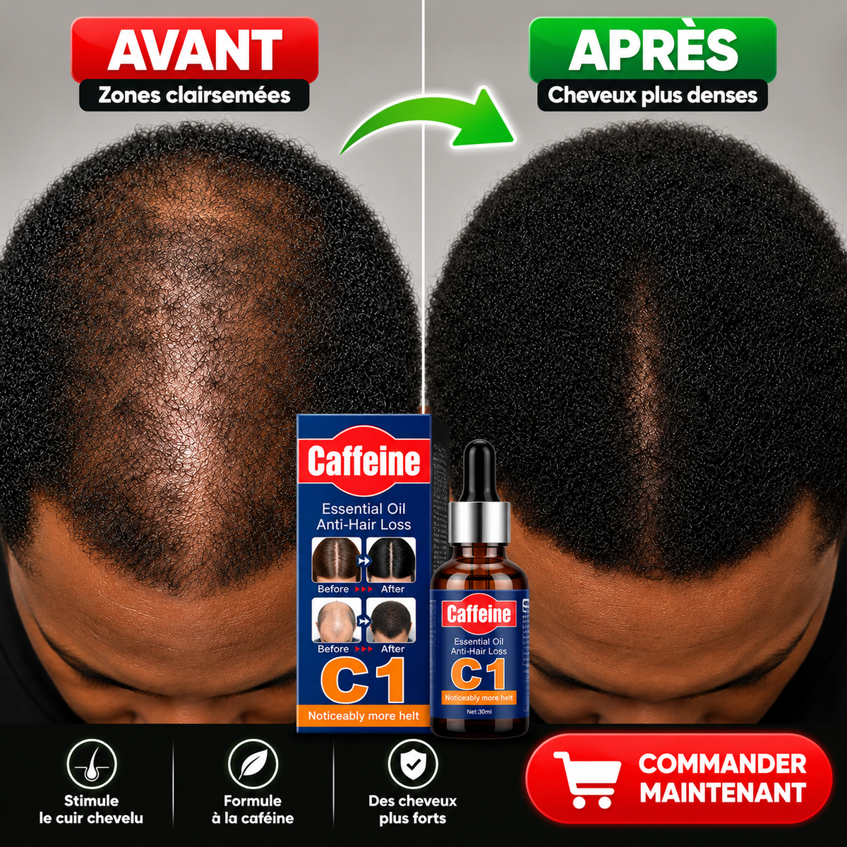 NOUR MEN™  Soin Capillaire & Barbe à la Caféine  Cheveux • Cuir chevelu • Barbe 1 Acheté 1 Offert