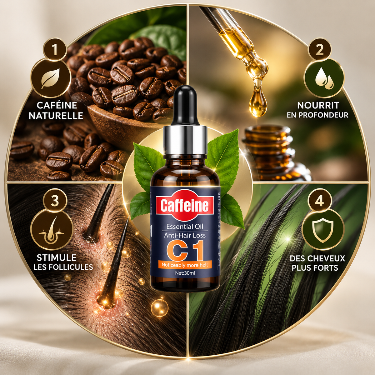 NOUR MEN™  Soin Capillaire & Barbe à la Caféine  Cheveux • Cuir chevelu • Barbe 1 Acheté 1 Offert
