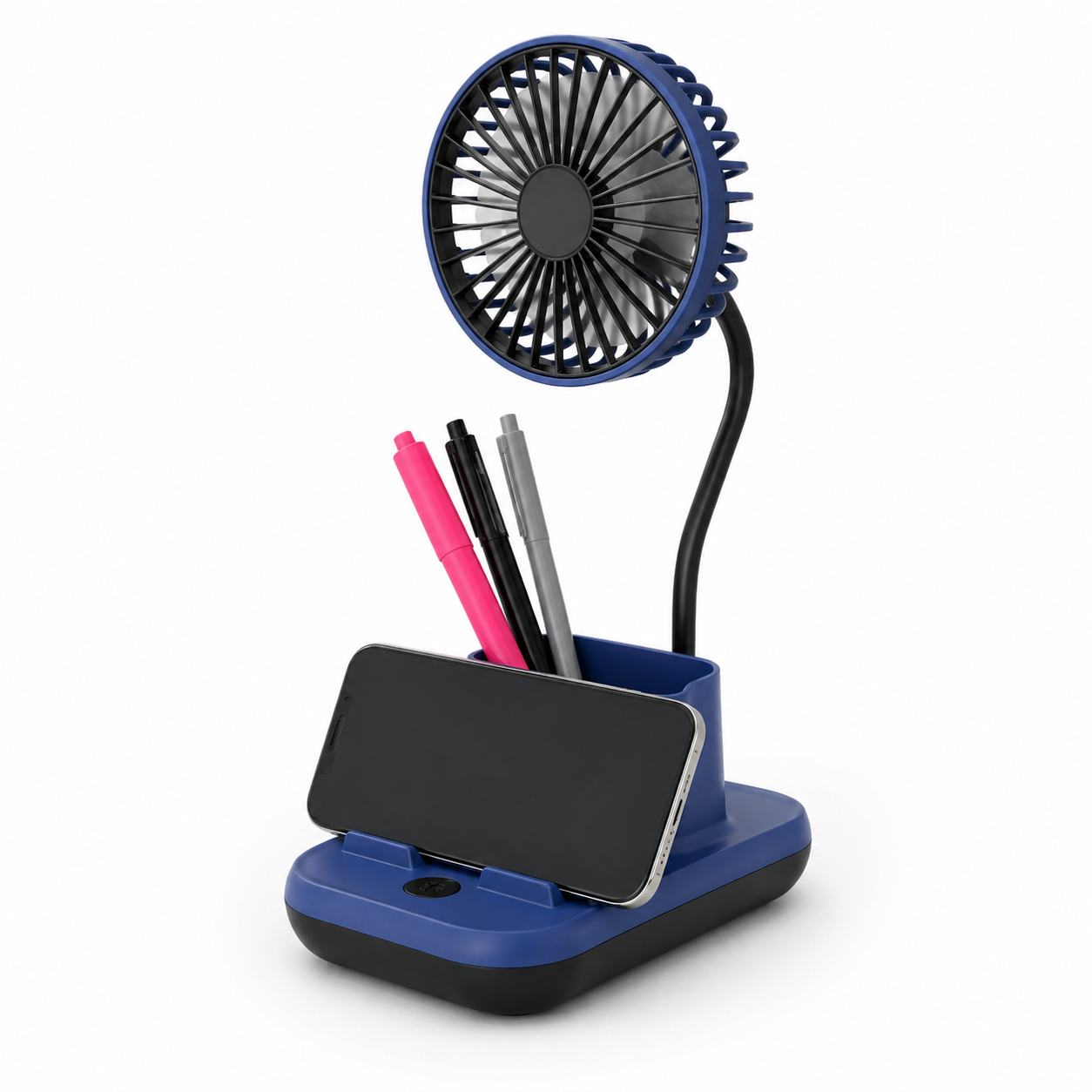 Organiseur de Bureau 3-en-1 avec Ventilateur USB, Support Téléphone et Range-Accessoires Intégré