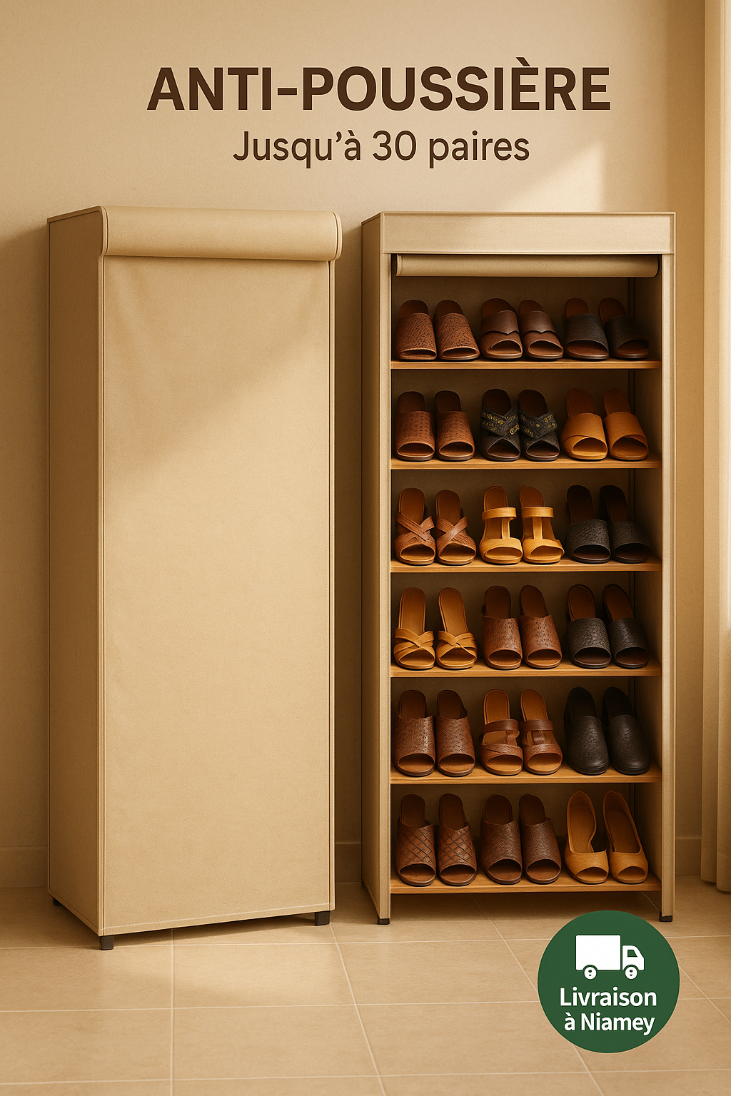 ÉTAGÈRE À CHAUSSURES AVEC PROTECTION ANTI-POUSSIERE