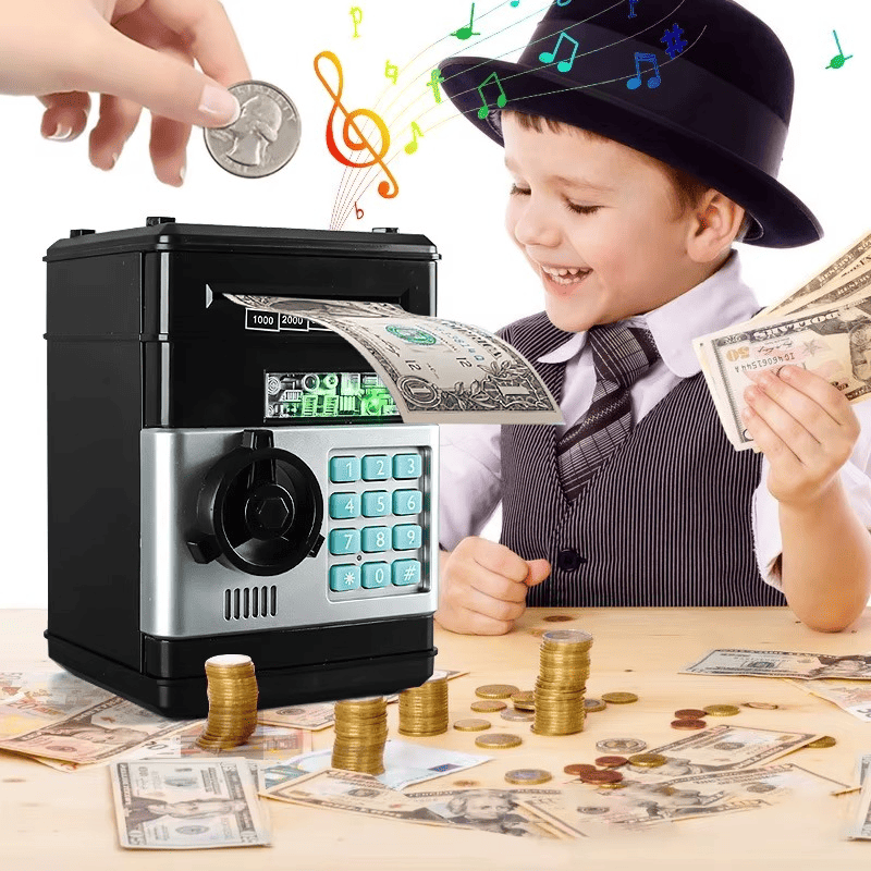 Mini Coffre-Fort Musical – Aspiration Automatique de Billets & Monnaie avec Mot de Passe