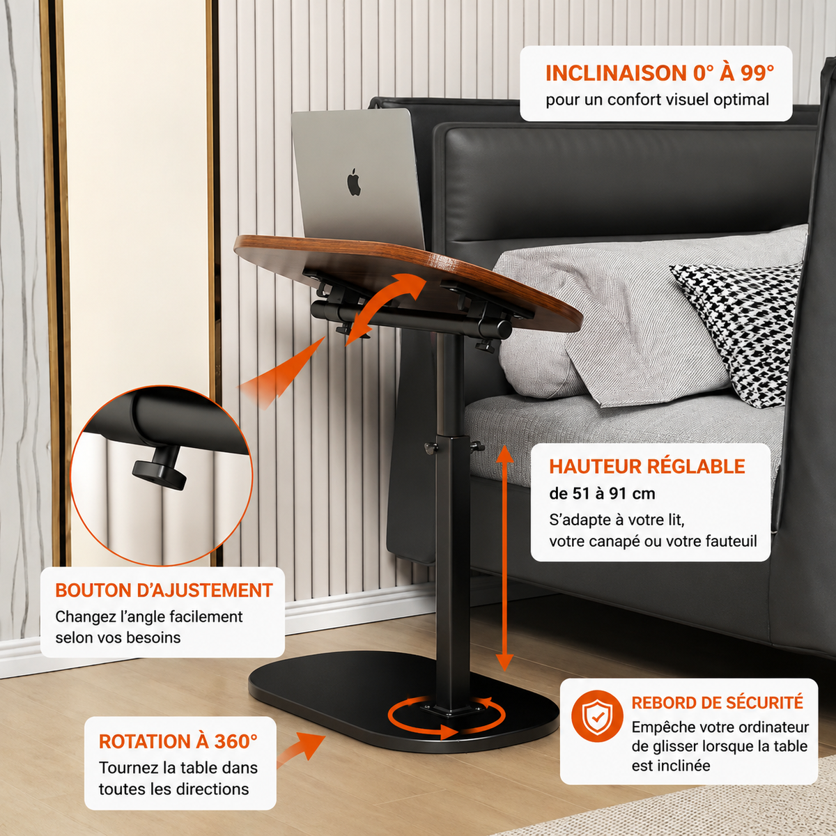 BureauFlex 360™ Transformez votre lit, votre canapé ou votre fauteuil en un véritable bureau.