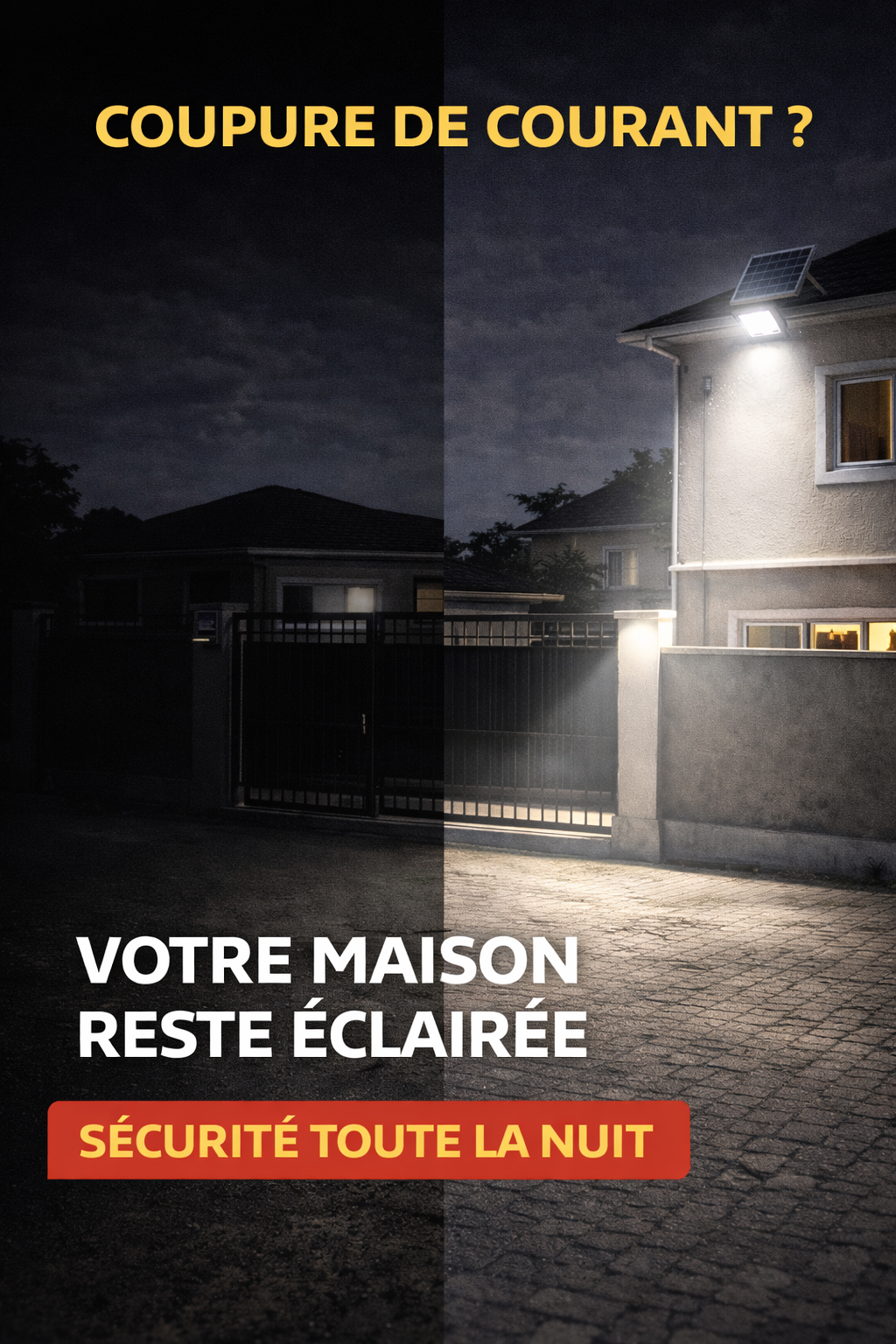 Projecteur solaire LED extérieur avec panneau déporté 200W / STOP COUPURE ELECTRIQUE