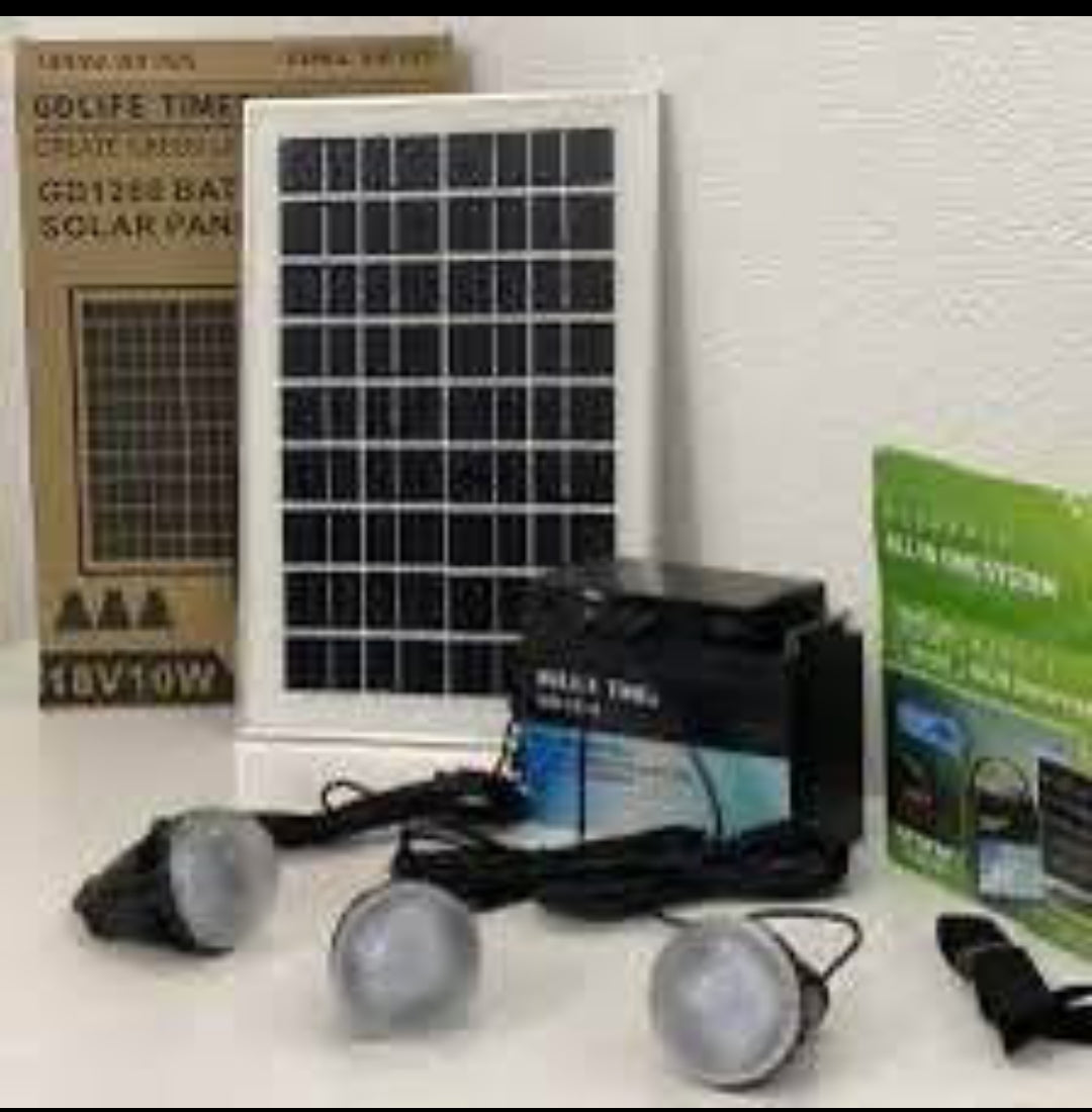 Kit Solaire GD-1280 – Éclairage Autonome avec Batterie Rechargeable et Panneau 10W