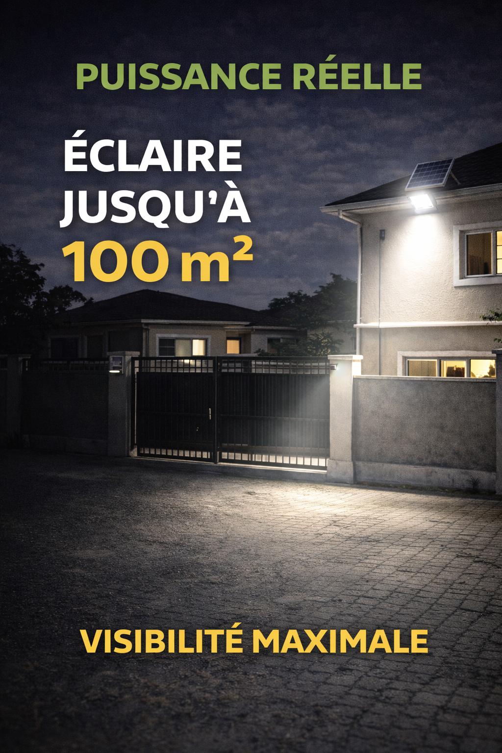 Projecteur solaire LED extérieur avec panneau déporté 200W / STOP COUPURE ELECTRIQUE
