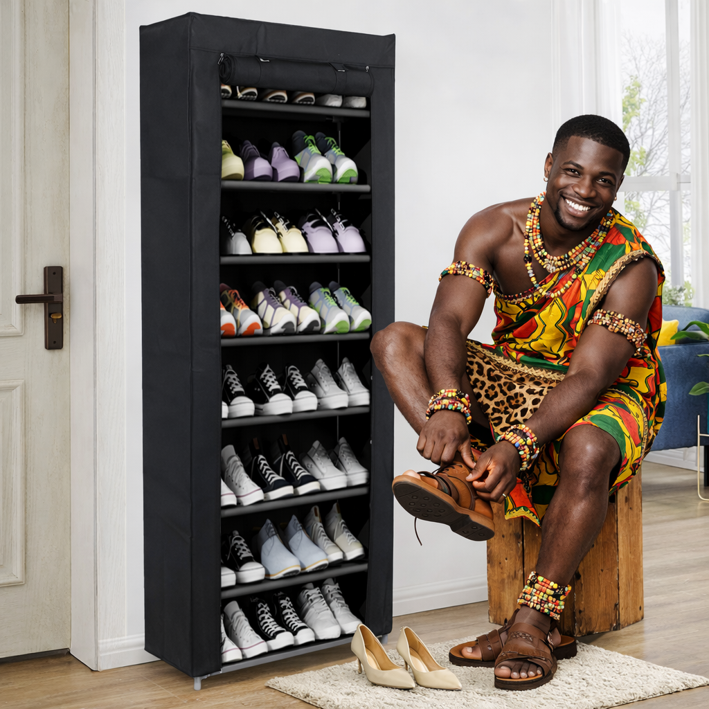 Étagère à chaussures à 08 niveaux avec couverture en tissu